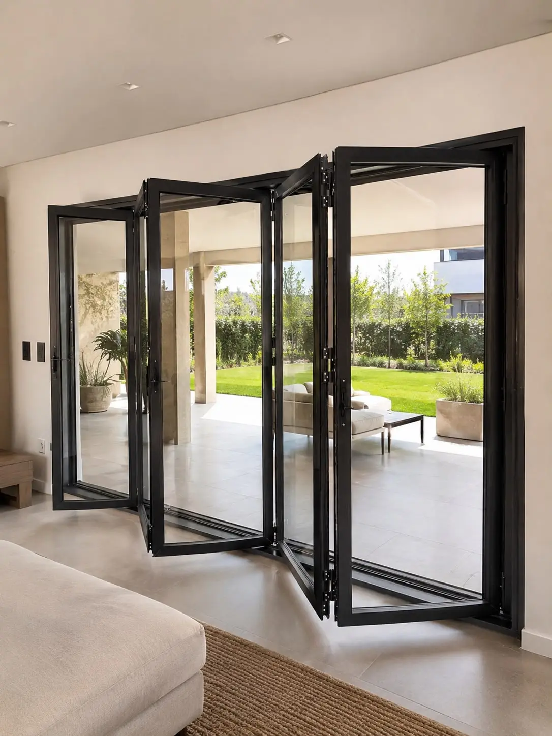Sistema Endura plegable instalado en vivienda para integrar interior y exterior